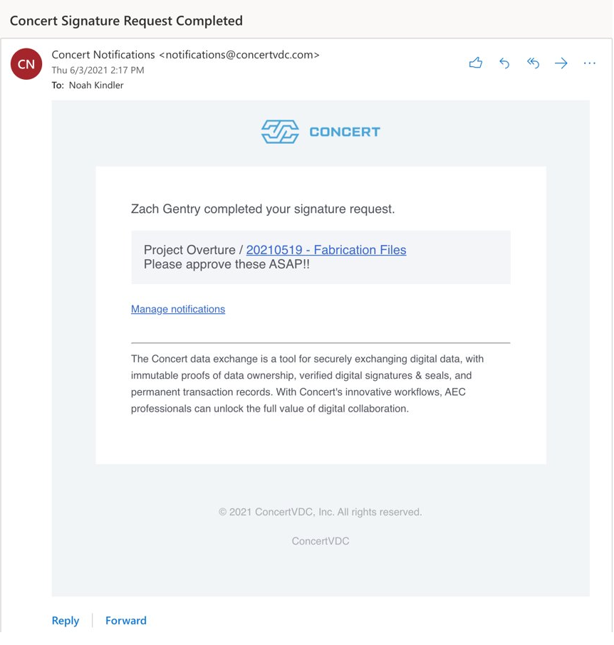 Concert signature approval dialog with signing statement and verification options